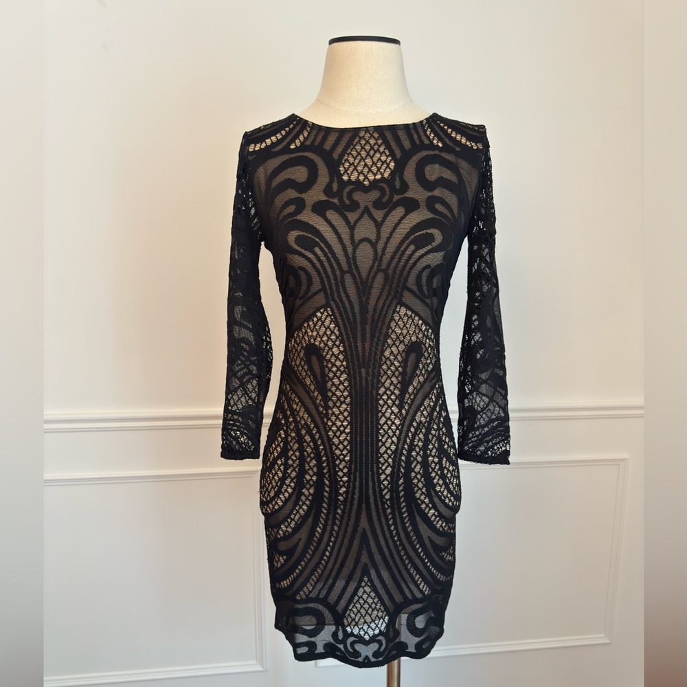 Mango Black lace dress with nude lining, size 4